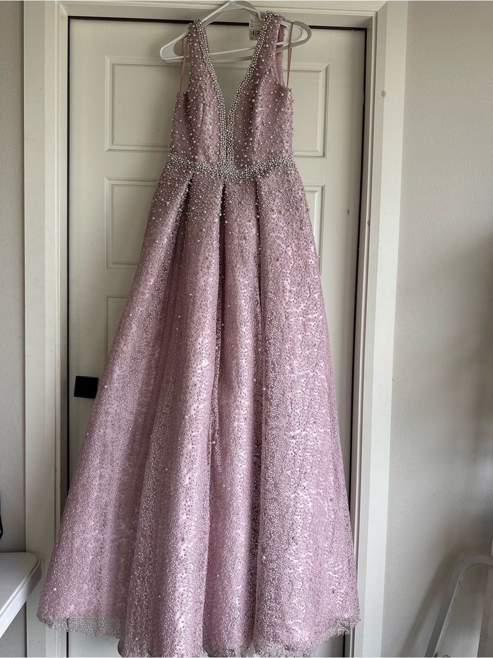 Beaded V-Neck A-Line Wedding Dress in Dusty Rose